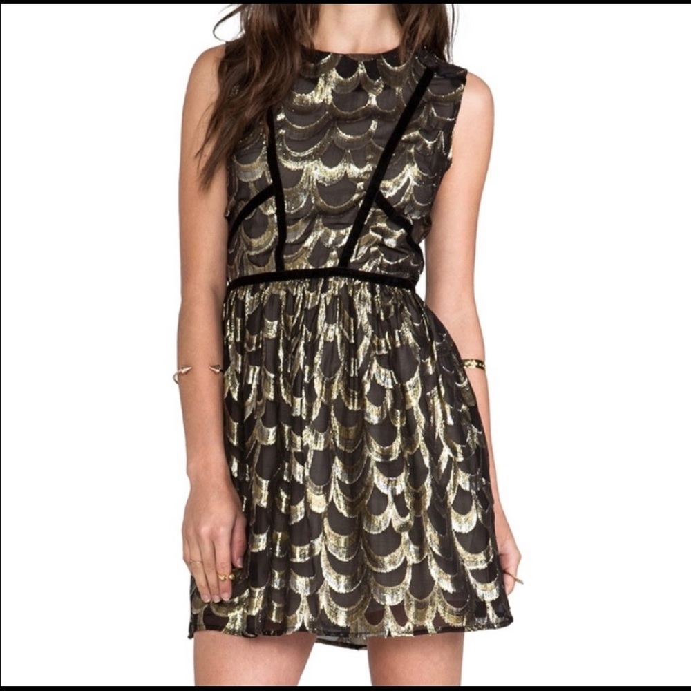 Line & Dot Velvet Binding Rulex Dress black & gold